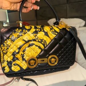 Versace Black and Gold Quilted Satchel